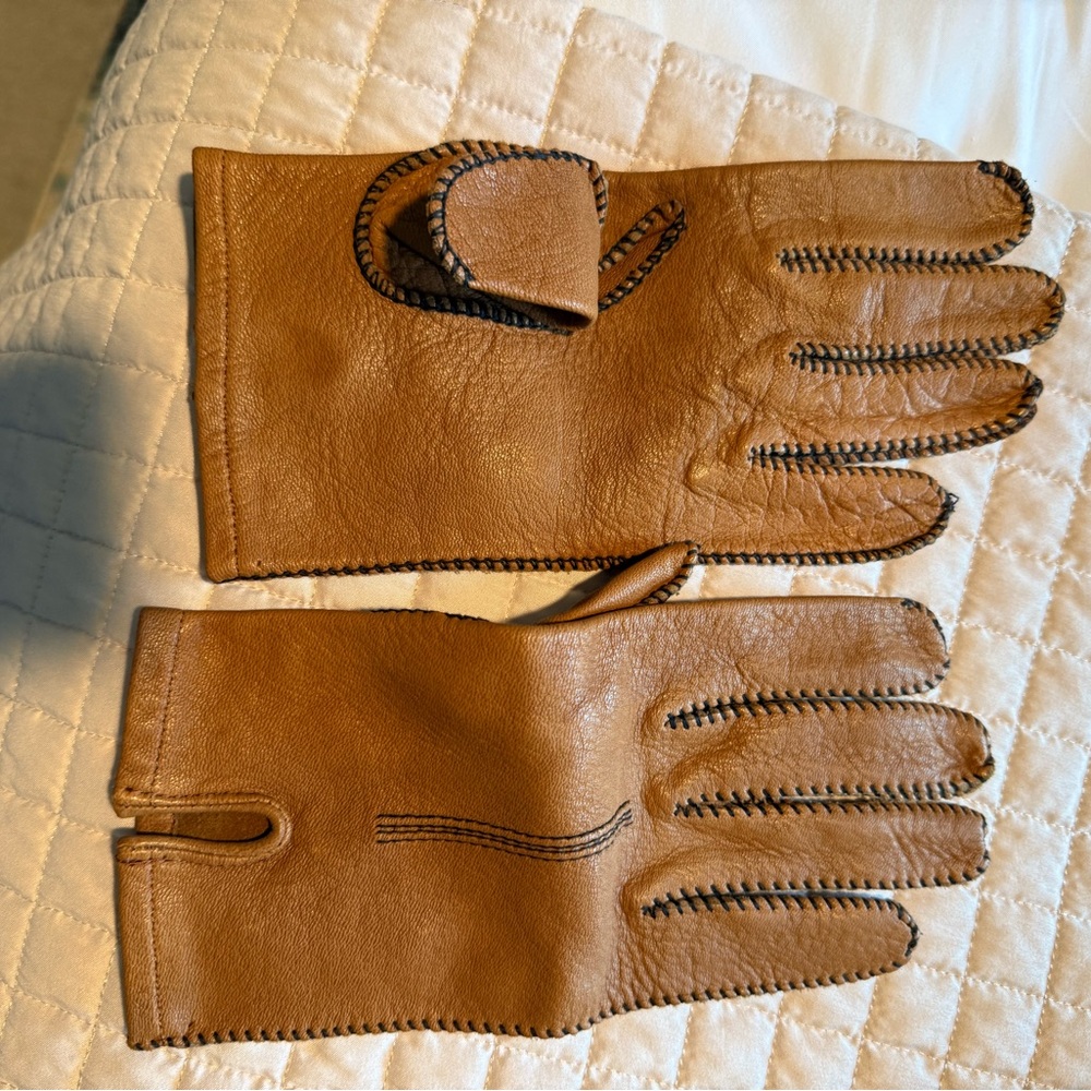 Vintage Leather Driving Gloves Mens Cognac Tan Hand Stitched Classic Car Gloves